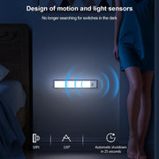 JEKEMORYE Under Cabinet Kitchen Lights Cupboard - LED Motion Sensor Light | Rechargeable Battery Operated, Indoor Magnetic Wardrobe Strip Lighting, Wireless USB, Adhesive, Stick on Counter Shelf Closet