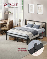 VASAGLE Single Bed Frame, Steel, with Slats and Headboard, 90 x 190 cm | Platform Bed, Supports up to 250 kg, Bedroom Furniture, Matte Black, CONNER Collection RMB291B101