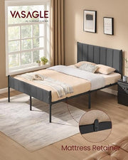 VASAGLE Single Bed Frame, with Upholstered Headboard, 90 x 190 cm | Metal Bed Frame, 250 kg Weight Capacity, Easy Assembly, Slate Grey, DUPON Collection RMB971G02