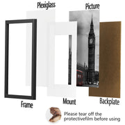 Tinkeps A4 Picture Frame, Black, 4 Pack | Engineered Wood and Plexiglass, A4 Frame with Mount for A5 Prints, Photos, and Posters, Tabletop and Wall Mountable