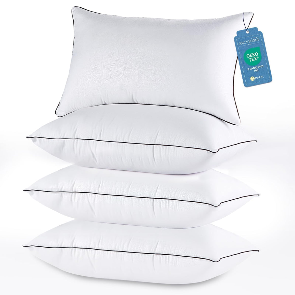 JOLLYVOGUE Pillows Queen Size Set of 4, Cooling and Firm Pillows with Oeko-Tex Certified Down Alternative Filling for Side, Back, and Stomach Sleepers, Hotel Collection