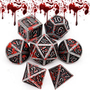 Haxtec Metal DND Dice Set, 7 Pcs Bloodstained Polyhedral Dice for RPG | Blood D&D Dice with Leather Bag, Compatible with Dungeons and Dragons, Heavy Metallic, Halloween Dice, TTRPG Gifts