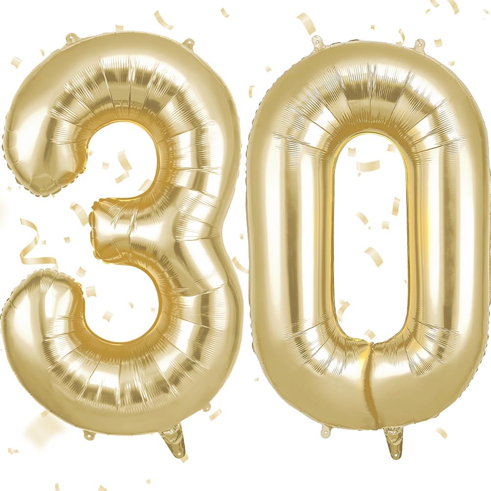 OFFCUP Gold Number 30 Balloons, 40 Inch Large Foil Number 3 & 0 Balloons | Self Inflating 30th Birthday Balloon for 30 Year Boys Girls Men Women Anniversary Birthday Party Decorations Supplies