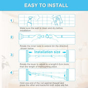 Shower Curtain Pole Extendable Curtain Poles 79-195 Cm Tension Rods For Curtains Extendable No Drill Shower Curtain Rail Non-Slip White Shower Pole for Bathroom Kitchen Bedroom