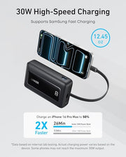 Anker Zolo Power Bank,20,000mAh 30W Portable Charger with Built-in USB-C | High-Speed Charging for iPhone 17 / 16 / 15 Series, Galaxy, and More