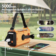 NOAA Weather Alert Radio, 5000mAh Solar Hand Crank Emergency Radio | FM AM Shortwave, Battery Operated Radio with Digital LCD, Cellphone Charger, Flashlight, Reading Lamp, SOS, Headphone Jack