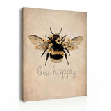 Framed Canvas Wall Art 12x16 Inch Bee Happy Inspirational Quote Artwork Rustic Bee Picture Modern Wall Canvas for Living Room Bedroom Hallway and Stairs Wall Decoration Prints with Hooks Magic Tape