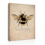 Framed Canvas Wall Art 12x16 Inch Bee Happy Inspirational Quote Artwork Rustic Bee Picture Modern Wall Canvas for Living Room Bedroom Hallway and Stairs Wall Decoration Prints with Hooks Magic Tape