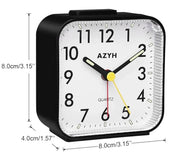 Azyh Analog Alarm Clock, Silent No Ticking Alarm Clock with Light, Snooze, Battery Operated, Loud Alarm, Luminous, Portable Clock, Quiet Small Travel Clock for Deep Sleeper