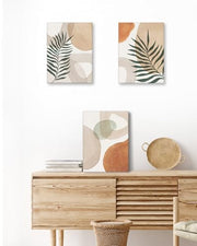 HesenDot 30x40CM Abstract Botanical Neutral Framed Wall Art Set of 3 | Palm Leaves in Earthy Green Tones Canvas Prints, Boho Aesthetic Wall Decor for Living Room Bedroom Bathroom Office Home