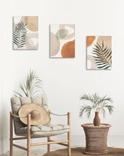 HesenDot 30x40CM Abstract Botanical Neutral Framed Wall Art Set of 3 | Palm Leaves in Earthy Green Tones Canvas Prints, Boho Aesthetic Wall Decor for Living Room Bedroom Bathroom Office Home