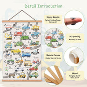 KAIRNE Transport ABC Alphabet Kids Learning Canvas Hanging Scroll Wall Art