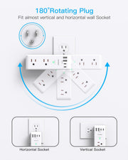 Surge Protector Outlet Extender with Rotating Plug, Multi Plug Wall Outlet | 6 AC Outlet Splitter 4 USB Ports (2 USB C),1800J USB Wall Charger, Plug Adapter Power Strip for Home Office Dorm Room Travel