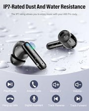 Wireless Earbuds, Bluetooth 5.4 Headphones Bass Stereo/Clear Calls, Black | Ear Buds with Noise Cancelling Mic LED Display in Ear Earphones IP7 Waterproof 36H Bluetooth Earbuds for Phones/Sport/Laptop