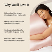 Kitsch Satin Pillowcase with Zipper 48x66cm - Blush | Softer than Silk Pillow Cases for Hair & Skin, Smooth Cooling Satin Pillow Case, Wrinkle - Free Pillow Case, Queen Size
