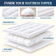 10cm Thick King Size Mattress Toppers - 1100GSM Hollowfibre (150X200cm) | Mattress Topper Kingsize Bed, Quilted Microfibre-Breathable, Hypoallergenic, Noiseless, Elastic Corner Straps