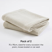 Bloomsbury Mill - Cellular Blankets Baby - 100% Organic Cotton - 2 Pack - Oat - Beige - Newborn Essentials - Soft Breathable Baby Blankets for Pram, Cot, Moses Basket - 75x95cm