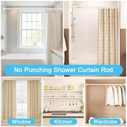 Shower Curtain Pole Extendable Curtain Poles 79-195 Cm Tension Rods For Curtains Extendable No Drill Shower Curtain Rail Non-Slip White Shower Pole for Bathroom Kitchen Bedroom