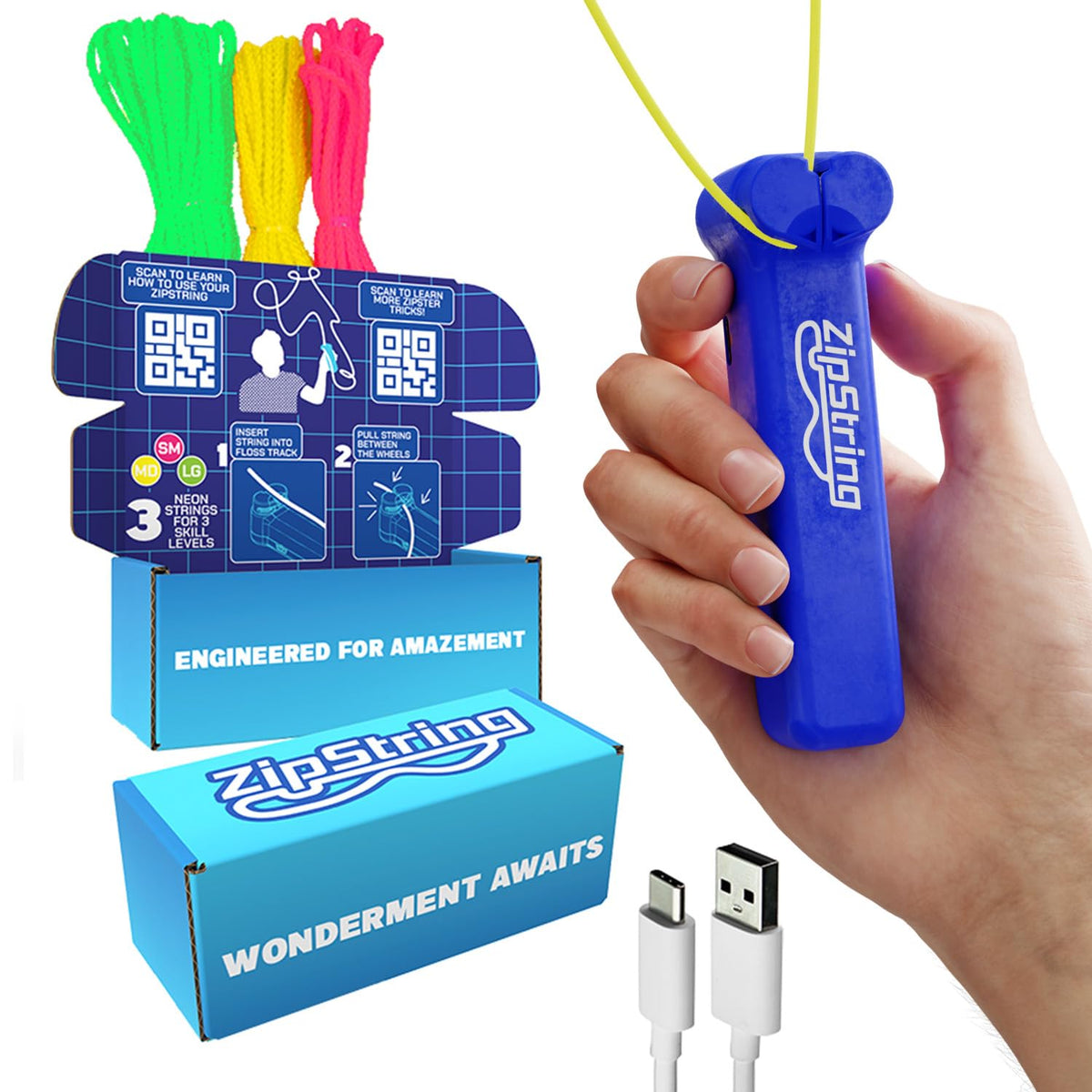 ZipString Original Rope Launcher Toy, Bold Blue | As Seen on Shark Tank, For Kids & Adults, Fly String Loop in Air, Endless Tricks & Fun