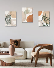 HesenDot 30x40CM Abstract Botanical Neutral Framed Wall Art Set of 3 | Palm Leaves in Earthy Green Tones Canvas Prints, Boho Aesthetic Wall Decor for Living Room Bedroom Bathroom Office Home