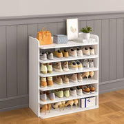 Neo White 6 Tier Wooden Shoe Rack Space-Saving Cabinet Organiser Shelving Storage Shelf for Entryway Hallway Closet Bedroom