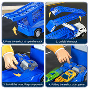 Transport Truck Toys for 3 4 5 6 7 Years Old Boys,Toys Cars Track Set Transporter Trucks with 12 Die-Cast Car Toys 2 Race catapults Dual-Track Model,Toddler Car Toy Set for Kids Boys Girls