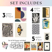 Eclectic Wall Art Prints Unframed, Mid Century Retro Decor for Home Bedroom | 12 Pcs gallery wall decor, funky abstract art, dorm and living room, 8x10, 5x7 and 4x6 sizes