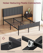 VASAGLE Single Bed Frame, with Upholstered Headboard, 90 x 190 cm | Metal Bed Frame, 250 kg Weight Capacity, Easy Assembly, Slate Grey, DUPON Collection RMB971G02