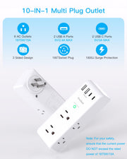 Surge Protector Outlet Extender with Rotating Plug, Multi Plug Wall Outlet | 6 AC Outlet Splitter 4 USB Ports (2 USB C),1800J USB Wall Charger, Plug Adapter Power Strip for Home Office Dorm Room Travel