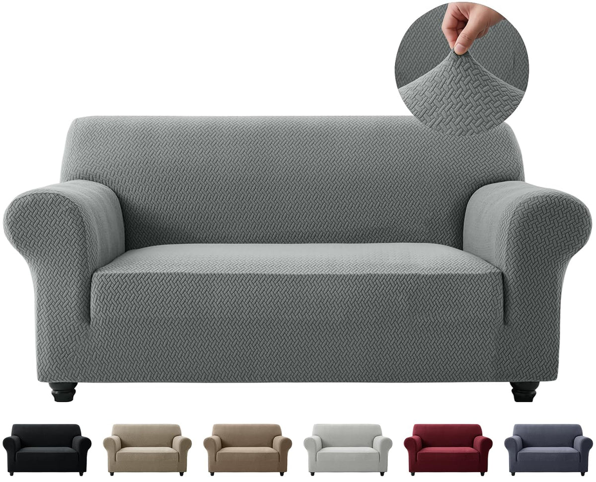 Hafaa High Stretch Sofa Cover 3 Seater Jacquard Spandex Non Slip Grey Sofa Slipcovers Elastic Fit Couch Covers for Living Room Soft Washable Furniture Protector for Pets/Kids/Dogs