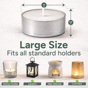 Zuvo Tea Lights 8 Hour Burn, Unscented White Tealight Candles, 50 Pack | Cotton wick, lead-free, 3.8 x 2.3 cm deep cup, fits standard holders, long burning for evenings