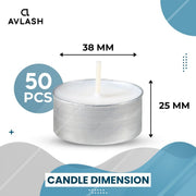 Avlash ® 8 Hour Tea Light Candles Pack of 50-8 Hour Burn Time - Shrink Wrapped, Unscented Tea Lights - White