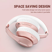 Glynzak Wireless Bluetooth Headphones Over Ear V6.0 HiFi Stereo with Mic | 65H Playtime 6EQ Modes Foldable Bluetooth Headset with Microphone for Travel Smartphone Computer Laptop Rose Gold