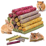 Jorewood 33 Pcs Rabbit Chew Sticks, Rabbit, Guinea Pig Toys, Natural Timothy Grass Molar Teeth Stick, Mixing Flowers Chewing Toy, Small Animals Treats