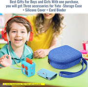 Hard Case Compatible with Yoto Mini (2024 Edition), 3-in-1 Travel Bundle: Silicone Cover + Case with Shoulder Strap (Fits Mini Player & Headphones) + Up to 10 Card Holder for YOTO Cards (Blue)