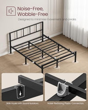 VASAGLE Single Bed Frame, Steel, with Slats and Headboard, 90 x 190 cm | Platform Bed, Supports up to 250 kg, Bedroom Furniture, Matte Black, CONNER Collection RMB291B101