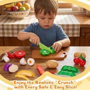 Cutting Play Food Toys, 25 Pieces Pretend Play Kitchen Accessories, Fake Fruits/Vegetables Set with Shopping Storage Basket, Birthday Gift, Educational Toy for Toddler Children