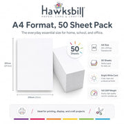 Hawksbill A4 White Card 160Gsm-50 Pack A4 White Cardstock for Printing Card | Acid-Free, Smooth, Crisp & Recyclable Card for Arts and Crafts