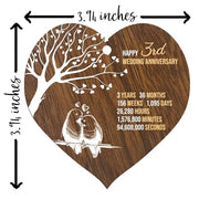 3rd Wedding Anniversary Wooden Heart Plaque, Dark Wood Sign Keepsake | Celebrate Leather Anniversary Wife or Husband Boyfriend Girlfriend, Plaque with Quotes Gifts from the Kids