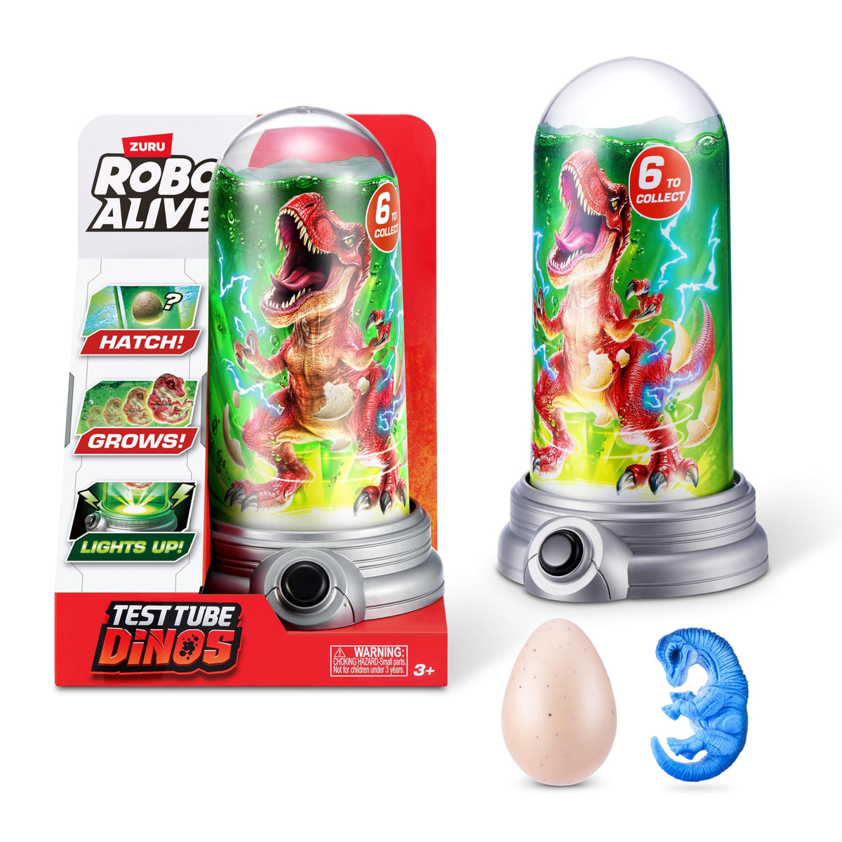 Robo Alive Test Tube Dinos by ZURU (Brachiosaurus) | Grow your own dino 100x bigger; become the scientist; submerge & watch it grow; light-up test tube; gift for kids