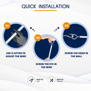 DIKOTS® Net Curtain Wire and Hooks Set - 3 Meter Curtain wire kit with 4 Eyes & 4 Hooks - A multipurpose Kit suitable for net curtains for windows - Durable set for window net curtain