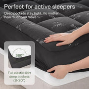 Dark Grey Cloud Comfort Mattress Topper - Ultra-Soft, Breathable, and Refreshing Bamboo Viscose Protection - 135x190cm, Deep Fit
