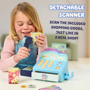 Bluey Cash Register Playset, Interactive Play Register with Scanner | Includes toy credit card, Dollar Bucks, storage drawer, and detachable scanner for grocery store pretend play
