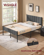 VASAGLE Single Bed Frame, with Upholstered Headboard, 90 x 190 cm | Metal Bed Frame, 250 kg Weight Capacity, Easy Assembly, Slate Grey, DUPON Collection RMB971G02