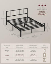 VASAGLE Single Bed Frame, Steel, with Slats and Headboard, 90 x 190 cm | Platform Bed, Supports up to 250 kg, Bedroom Furniture, Matte Black, CONNER Collection RMB291B101