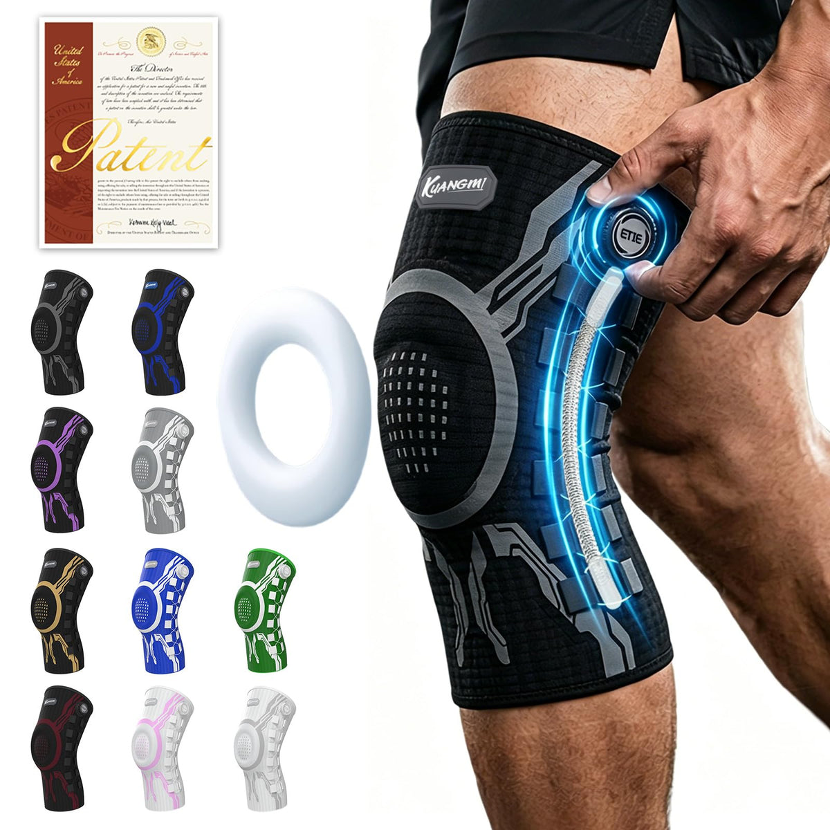 Kuangmi Knob Knee Brace for Pain Relief, Knee Support with Patella Gel Pad & Side Stabilizers, Compression Knee Sleeve for Workout, Arthritis, Joint Pain, Meniscus Tear (Black,Left,Large,Single)