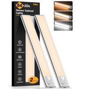 Gritin Under Cabinet Kitchen Lights Rechargeable 2 Pack-3 Color Temps | 5 Level Brightness, Super Bright,4 Modes,Motion Sensor,Long Lasting-Easy Installation Strong Magnetic Under Closet Light-26CM