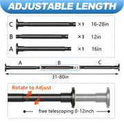 CorkLatta 1" Heavy Duty Black Shower Curtain Rod 31 to 80 Inch,Adjustable | Stainless Steel Tension Curtain Rod Non slip, No Drill Shower Rods for Bathroom,Easy Install