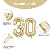OFFCUP Gold Number 30 Balloons, 40 Inch Large Foil Number 3 & 0 Balloons | Self Inflating 30th Birthday Balloon for 30 Year Boys Girls Men Women Anniversary Birthday Party Decorations Supplies