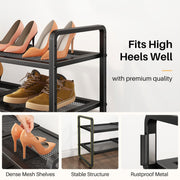Expandable Metal Shoe Rack for Closet, Entryway & Garage, 2-Tier, Black | Adjustable Height for Boots, Stackable Design, Dense Mesh Shelves for Heels, Fits Small Spaces, Apartments and Rentals
